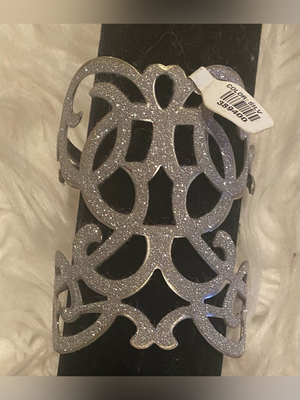 Silver Glitter Filigree Armor Cuff Bracelet Wide Statement Boho Western